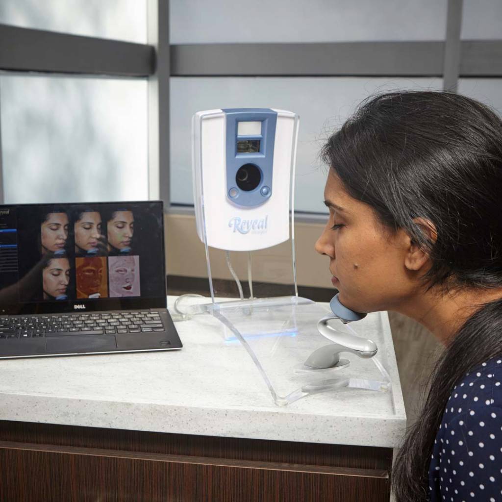 woman having face scan