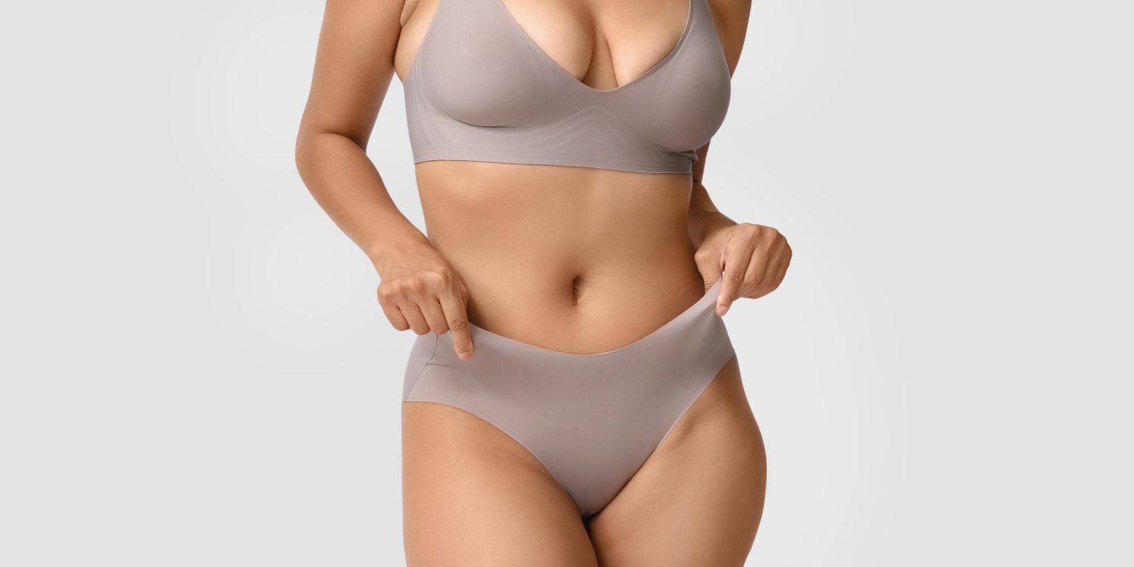 Woman wearing light colored lingerie
