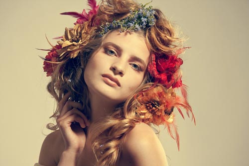 young woman with flowers in her hair
