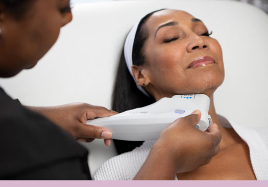 woman receiving Ultherapy skin lifting under her chin